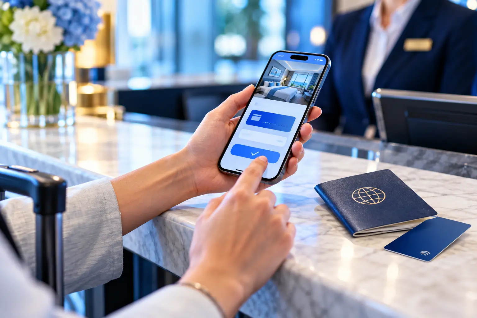 Gast bezahlt eine Direktbuchung über das Smartphone